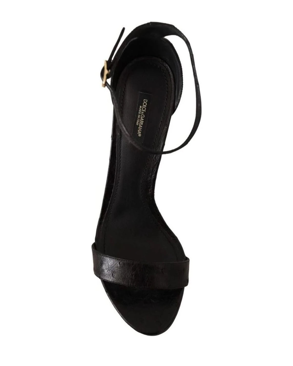 Dolce & Gabbana Black Ostrich Ankle Strap Heels Sandals Shoes Heels