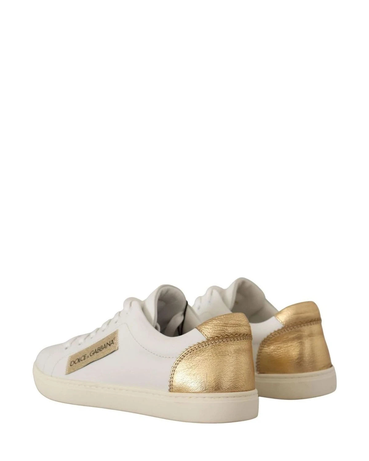 Dolce & Gabbana White Leather Gold Low Top Sneakers Sneakers