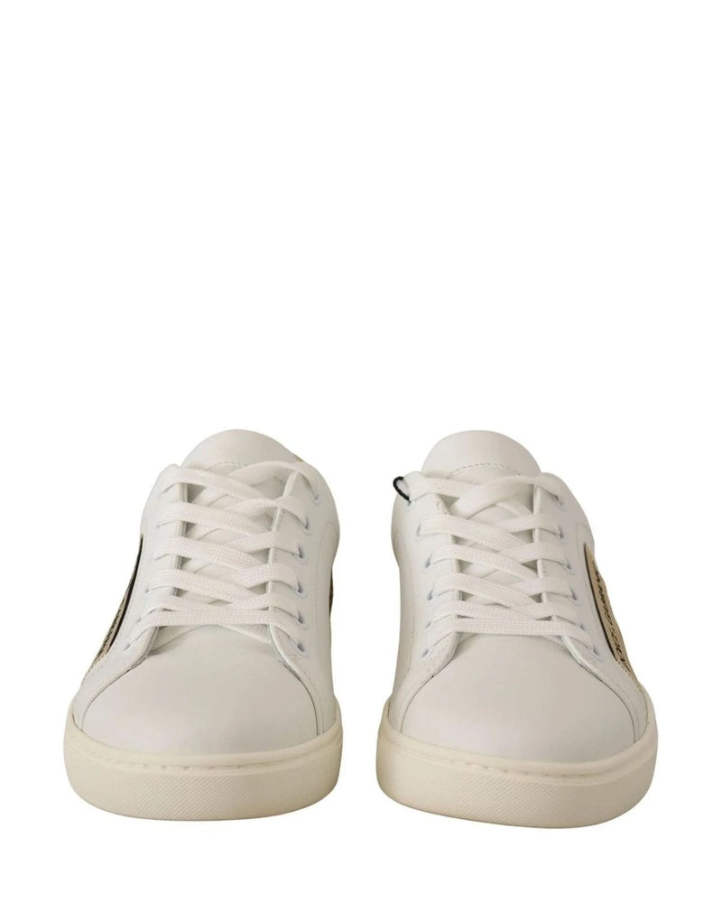 Dolce & Gabbana White Leather Gold Low Top Sneakers Sneakers