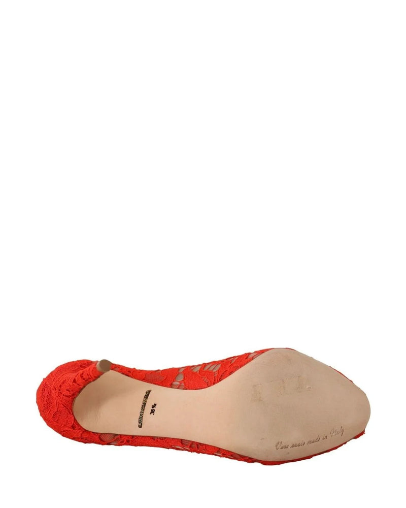 Dolce & Gabbana Red Lace Taormina Crystal Heels Pumps Heels