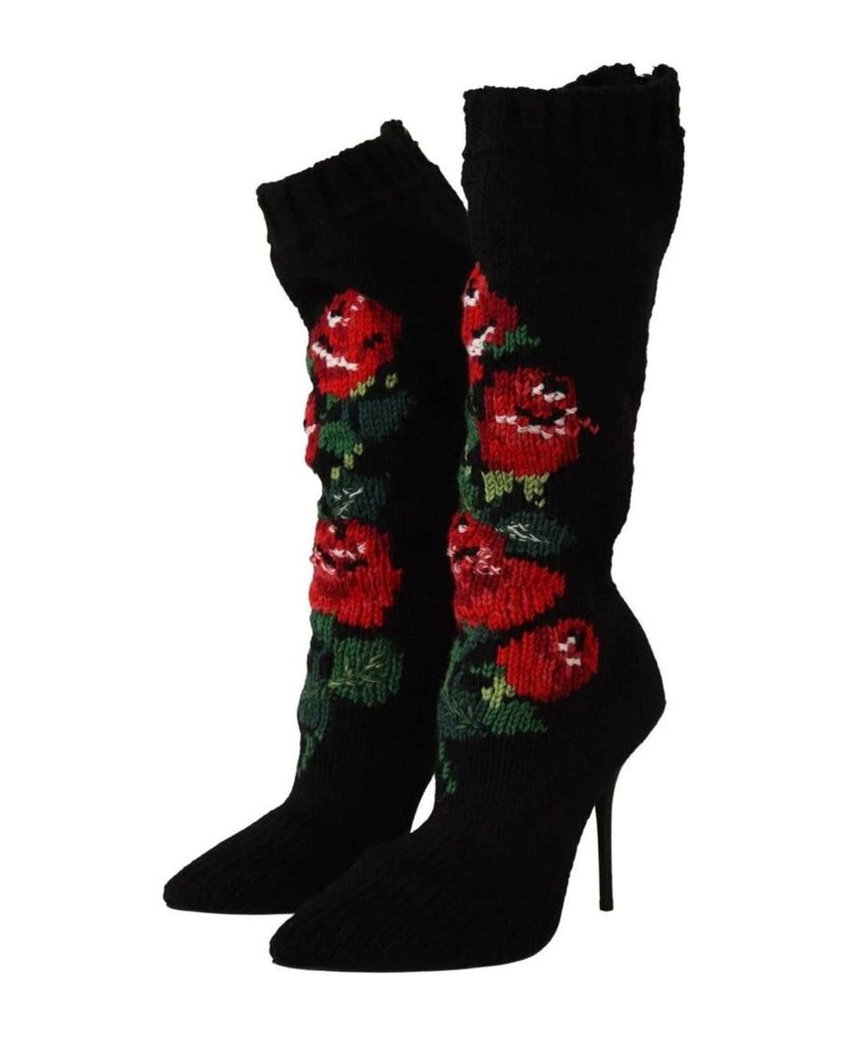 Dolce & Gabbana Black Stretch Socks Red Roses Booties Shoes Boots
