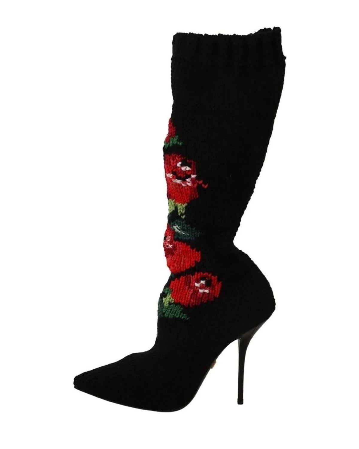 Dolce & Gabbana Black Stretch Socks Red Roses Booties Shoes Boots