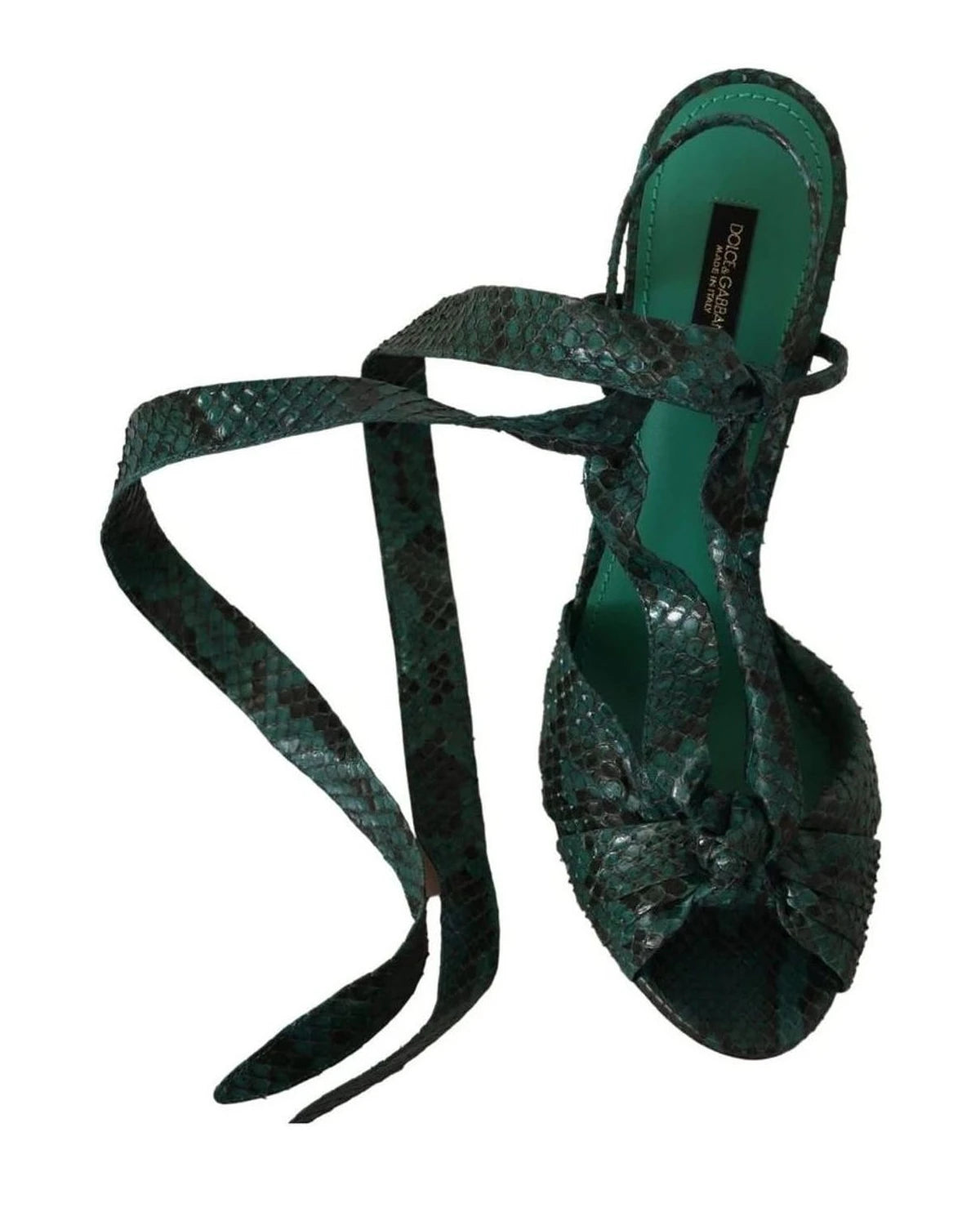 Dolce & Gabbana Green Python Strap Sandals Heels Shoes Heels
