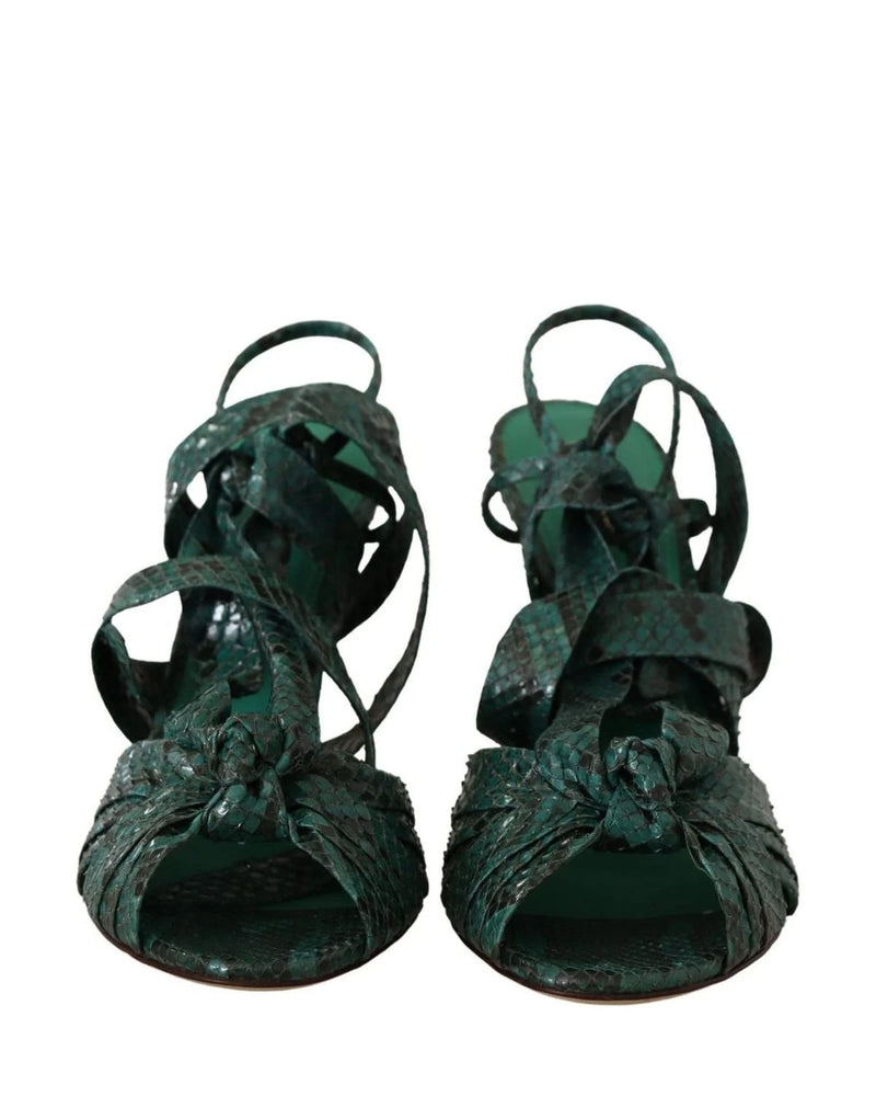 Dolce & Gabbana Green Python Strap Sandals Heels Shoes Heels