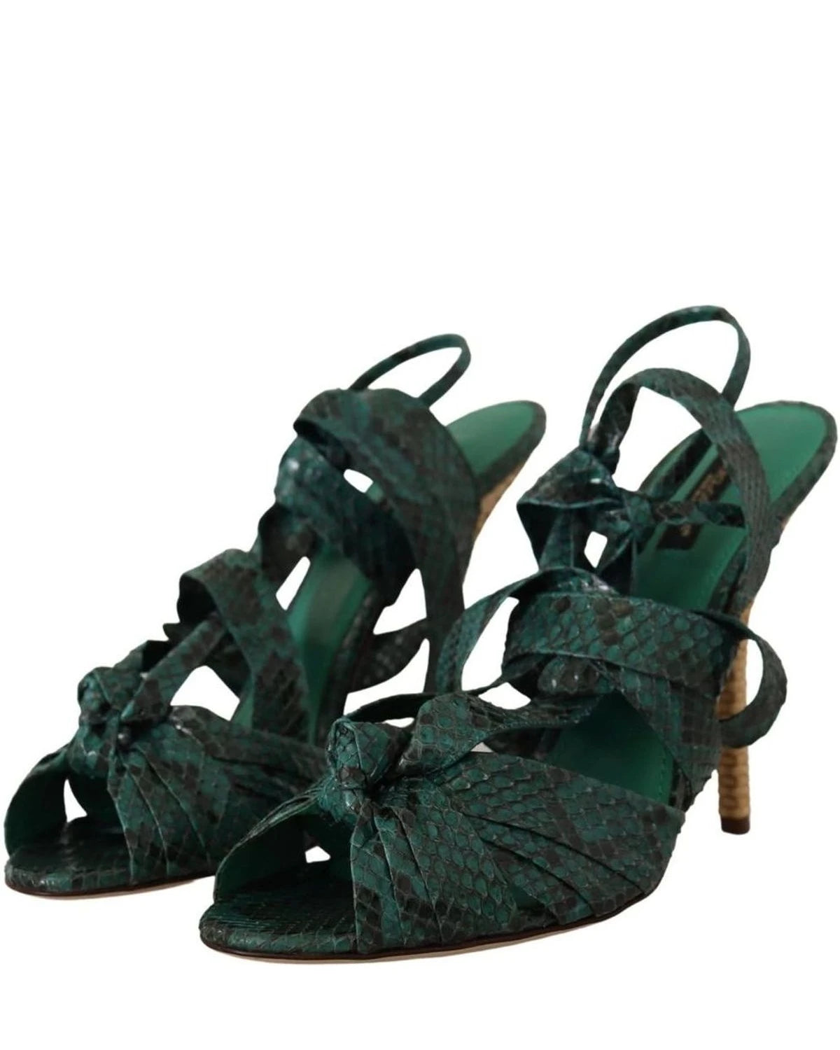 Dolce & Gabbana Green Python Strap Sandals Heels Shoes Heels