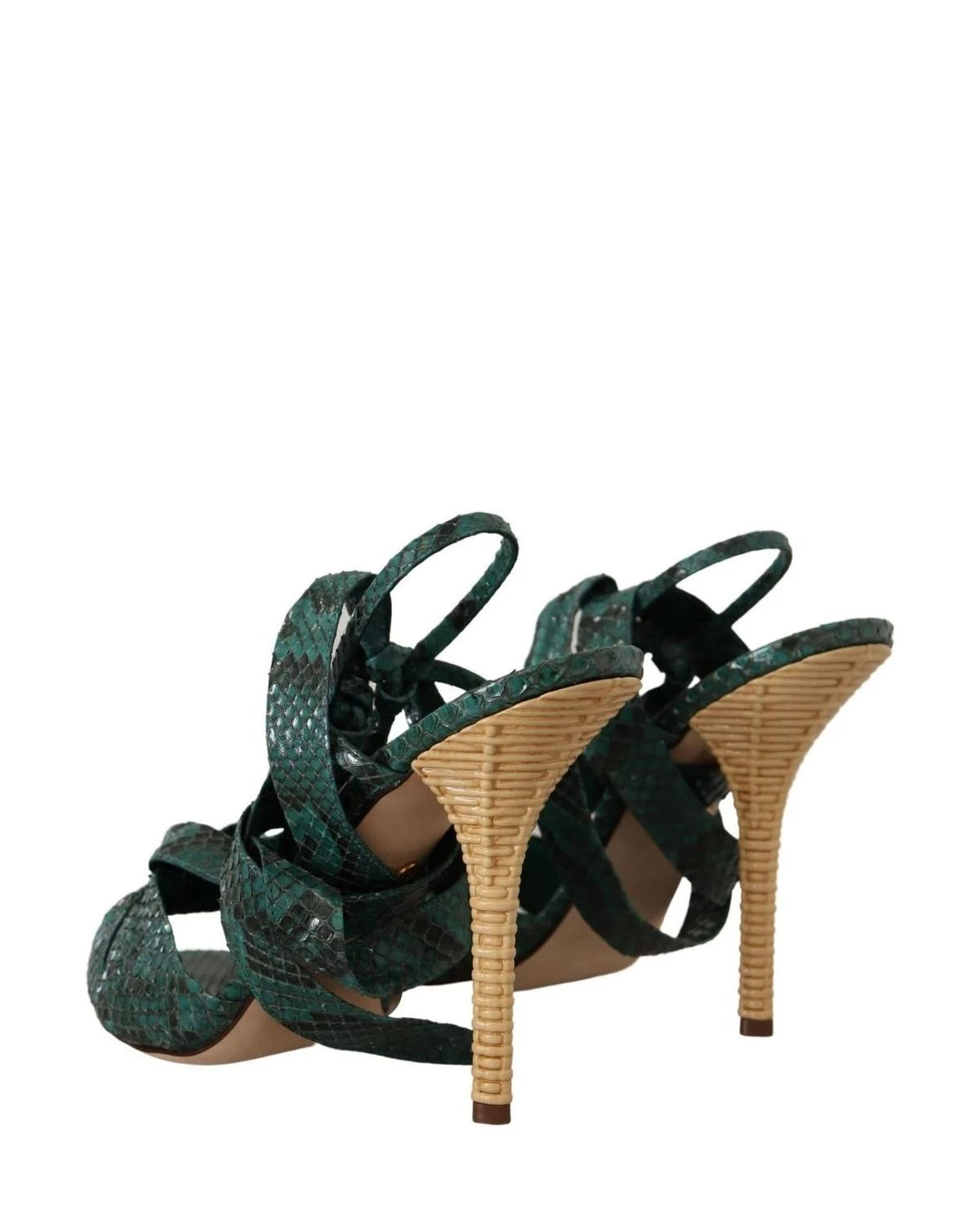 Dolce & Gabbana Green Python Strap Sandals Heels Shoes Heels