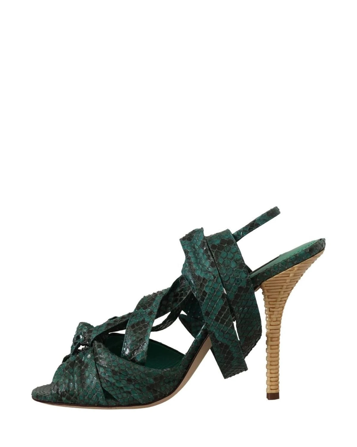 Dolce & Gabbana Green Python Strap Sandals Heels Shoes Heels