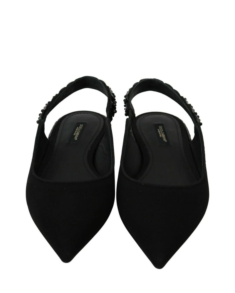 Dolce & Gabbana Black Flats Slingback Charmeuse Shoes Flats