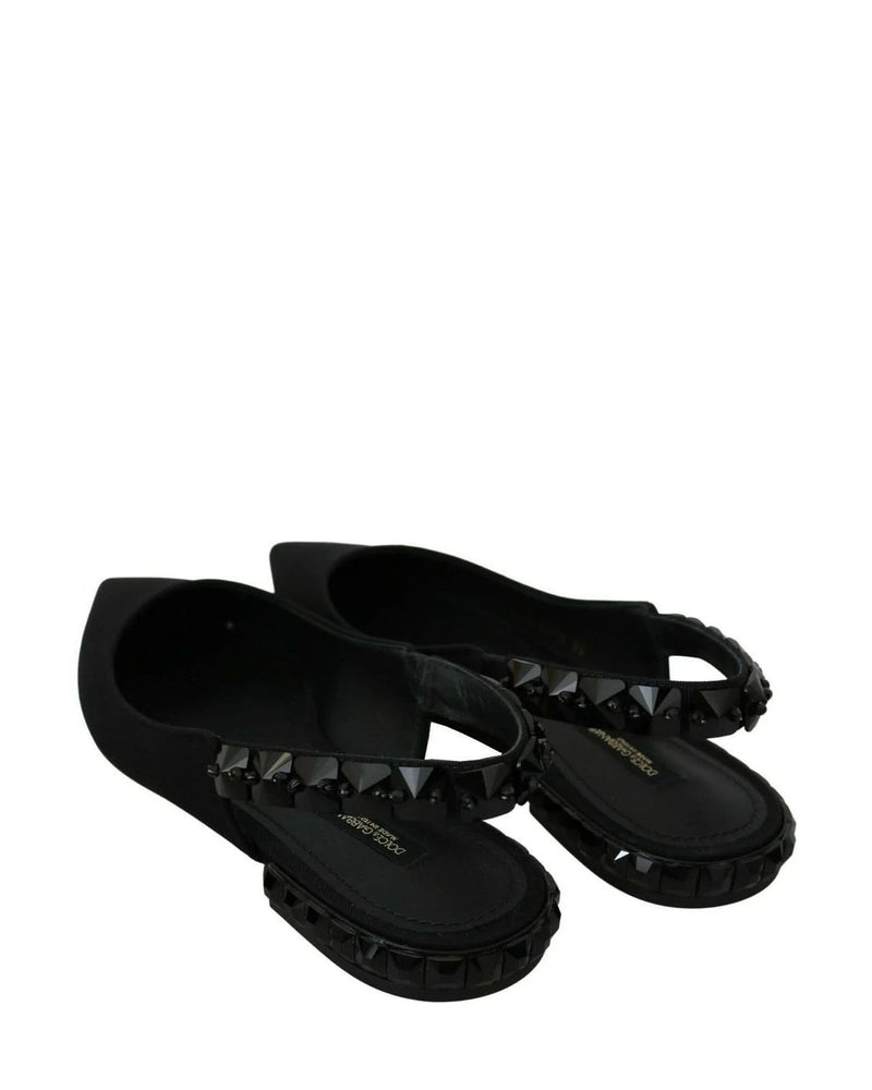 Dolce & Gabbana Black Flats Slingback Charmeuse Shoes Flats