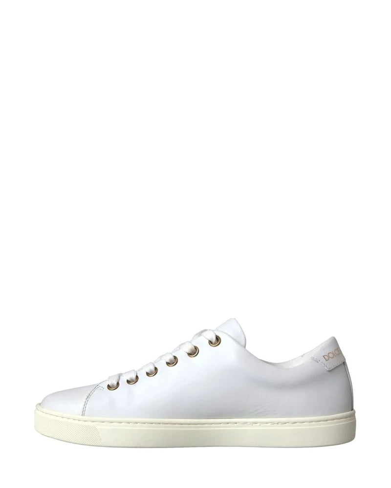 Dolce & Gabbana White Leather Gold Red Heart Sneakers Shoes Sneakers