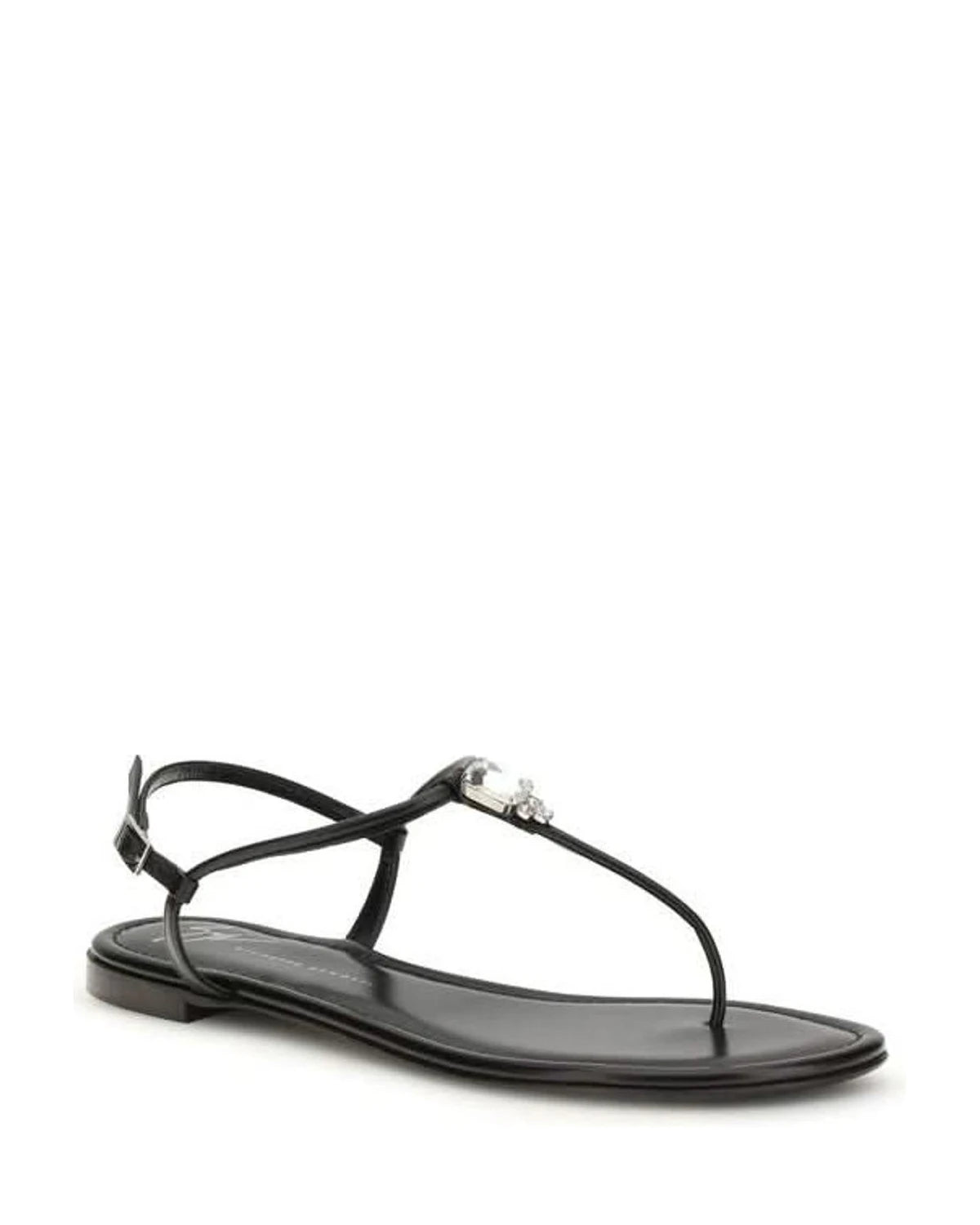Giuseppe Zanotti Black Calf Leather Bos Taurus Flat Sandals Sandals