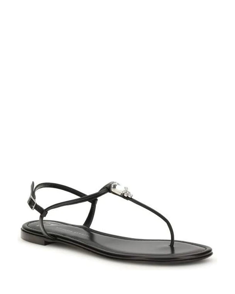 Giuseppe Zanotti Black Calf Leather Bos Taurus Flat Sandals Sandals