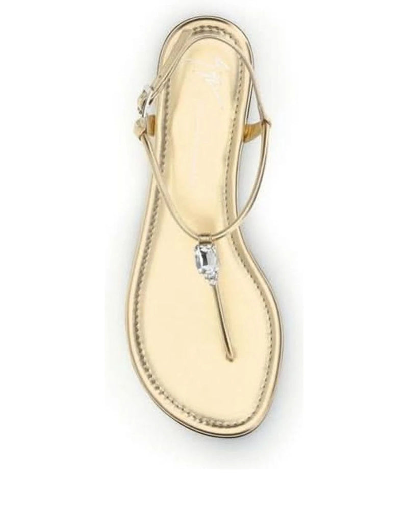 Giuseppe Zanotti Gold Calf Leather Bos Taurus Flat Sandals Sandals