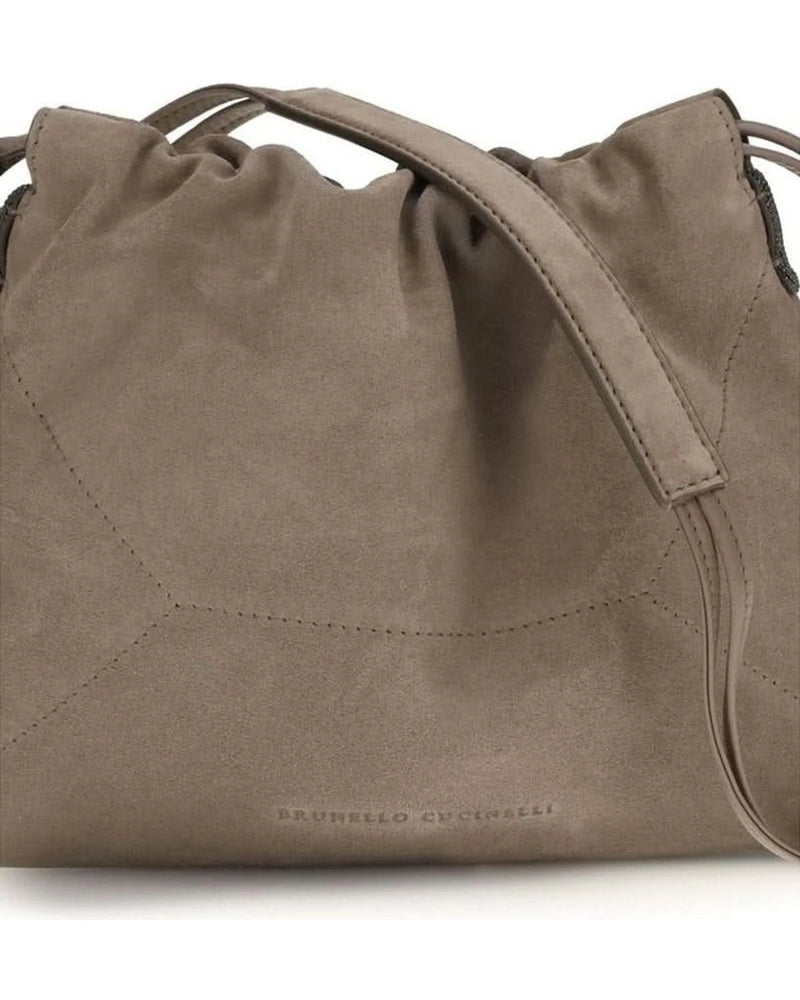 Brunello Cucinelli Beige Calf Leather Bos Taurus Shoulder Bag Shoulder Bags