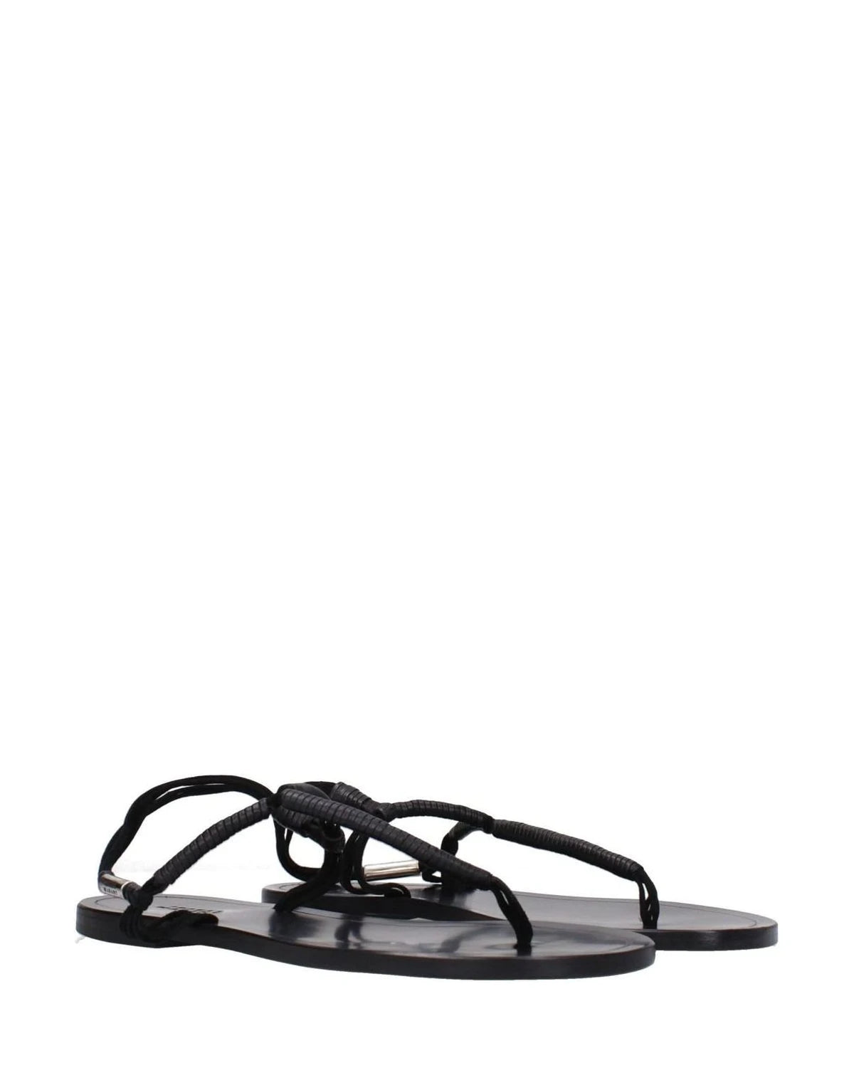 Isabel Marant Black Leather Flip Flop Sandals 