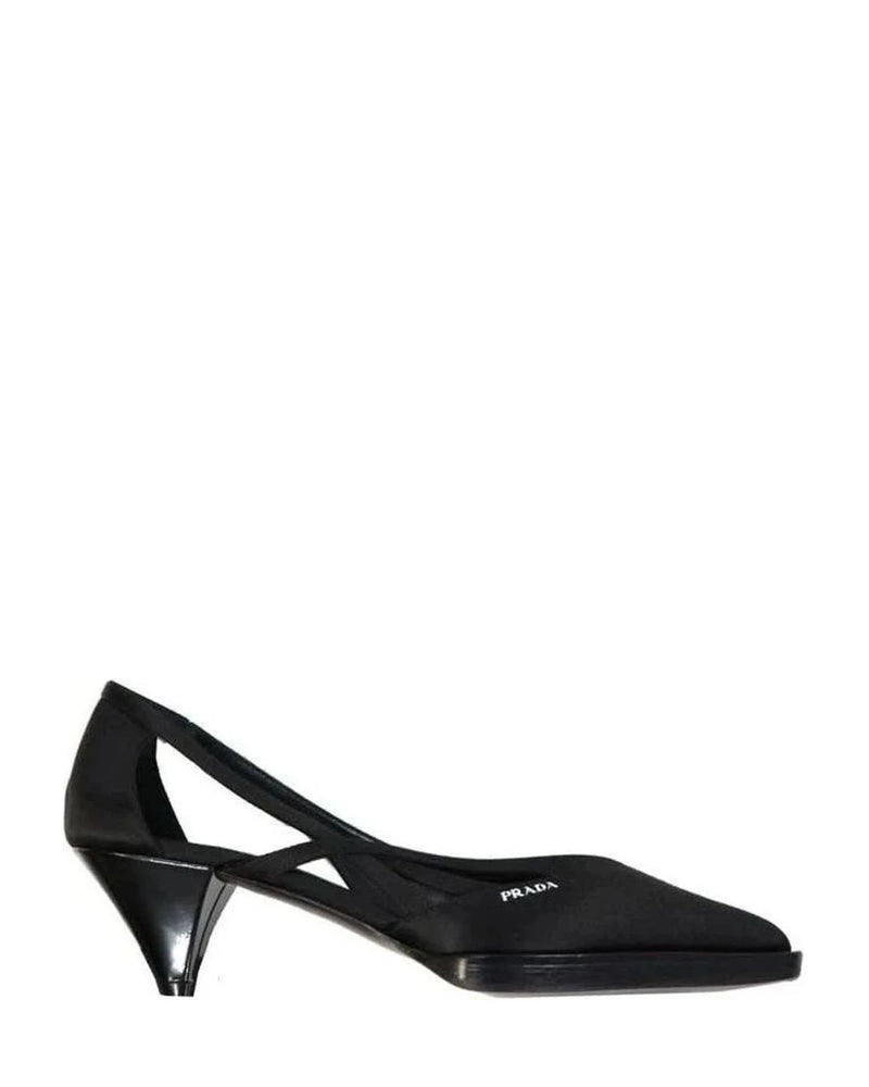 Prada Black Silk Mid Heel Pumps 