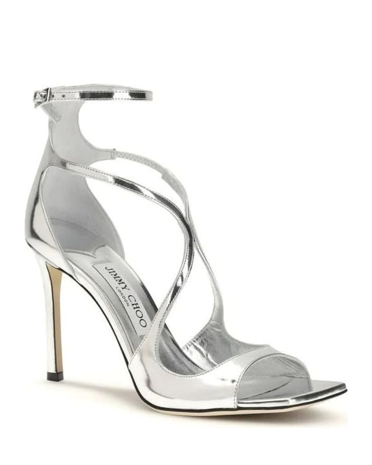 Jimmy Choo Silver Calf Leather Bos Taurus Stiletto Heel Sandals 