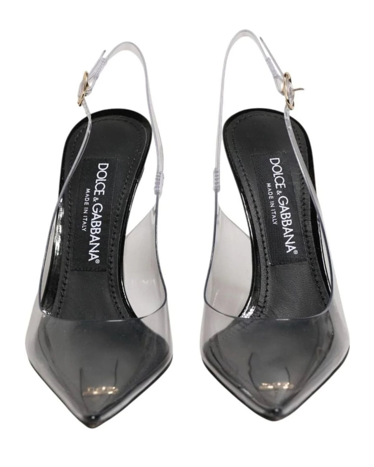 Dolce & Gabbana Black Leather Clear Pvc Slingback Pumps Shoes 