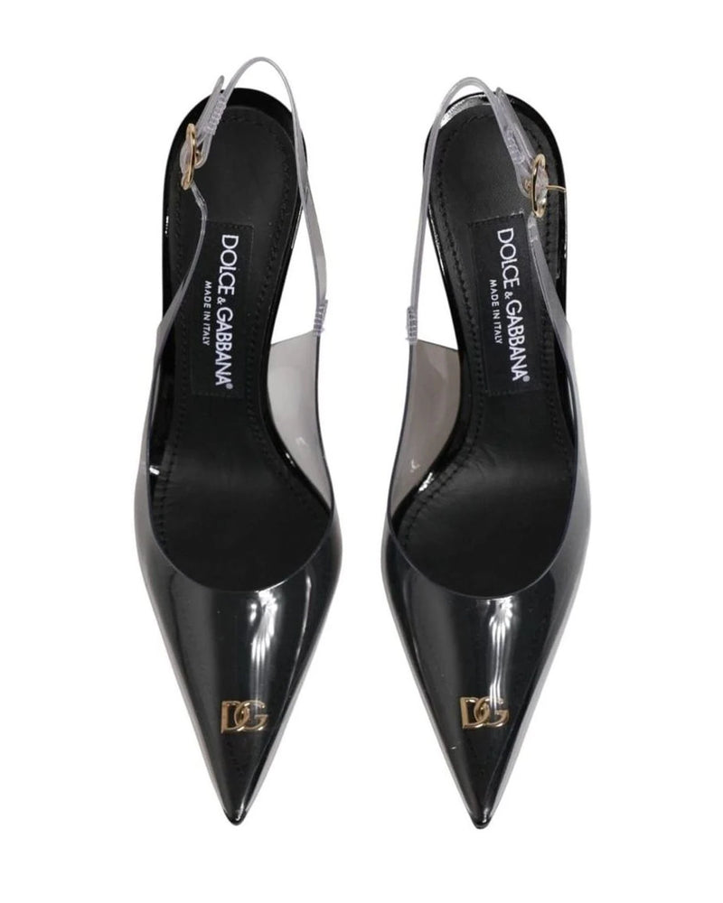 Dolce & Gabbana Black Leather Clear Pvc Slingback Pumps Shoes 