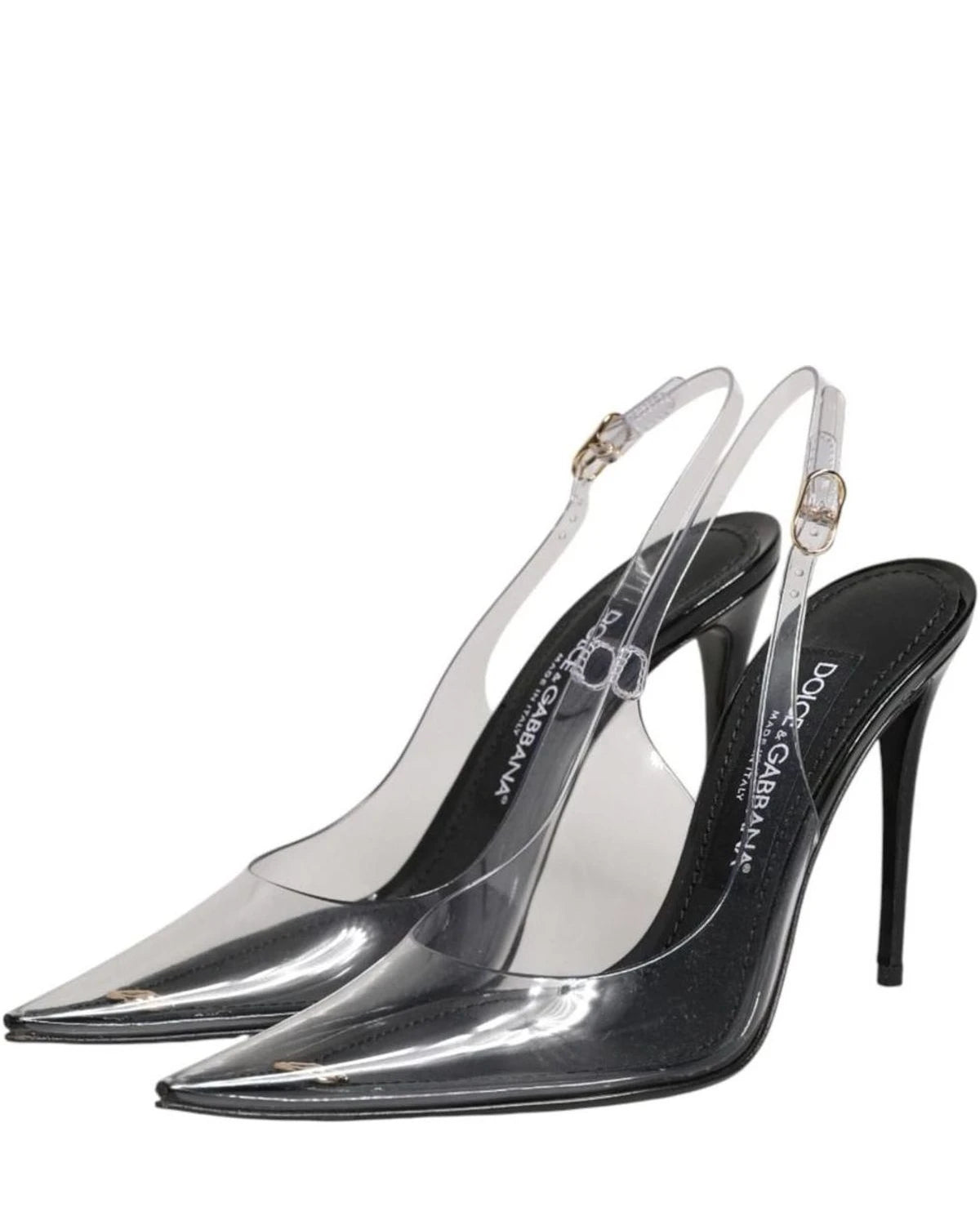 Dolce & Gabbana Black Leather Clear Pvc Slingback Pumps Shoes 