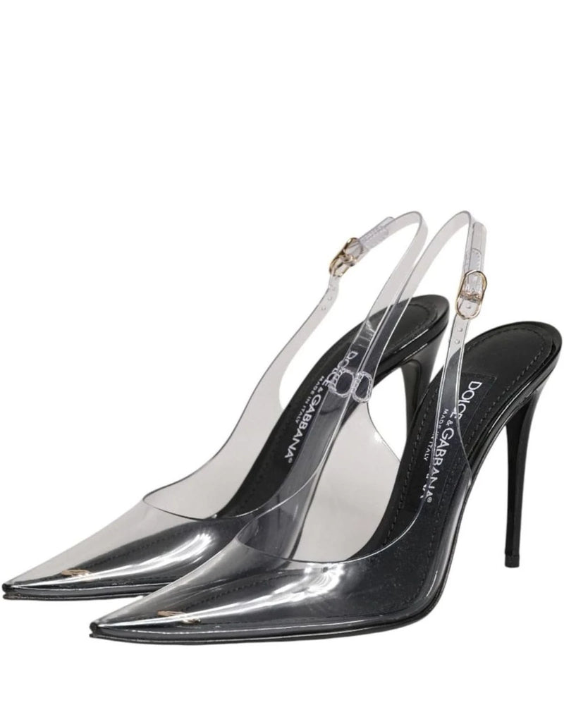Dolce & Gabbana Black Leather Clear Pvc Slingback Pumps Shoes 