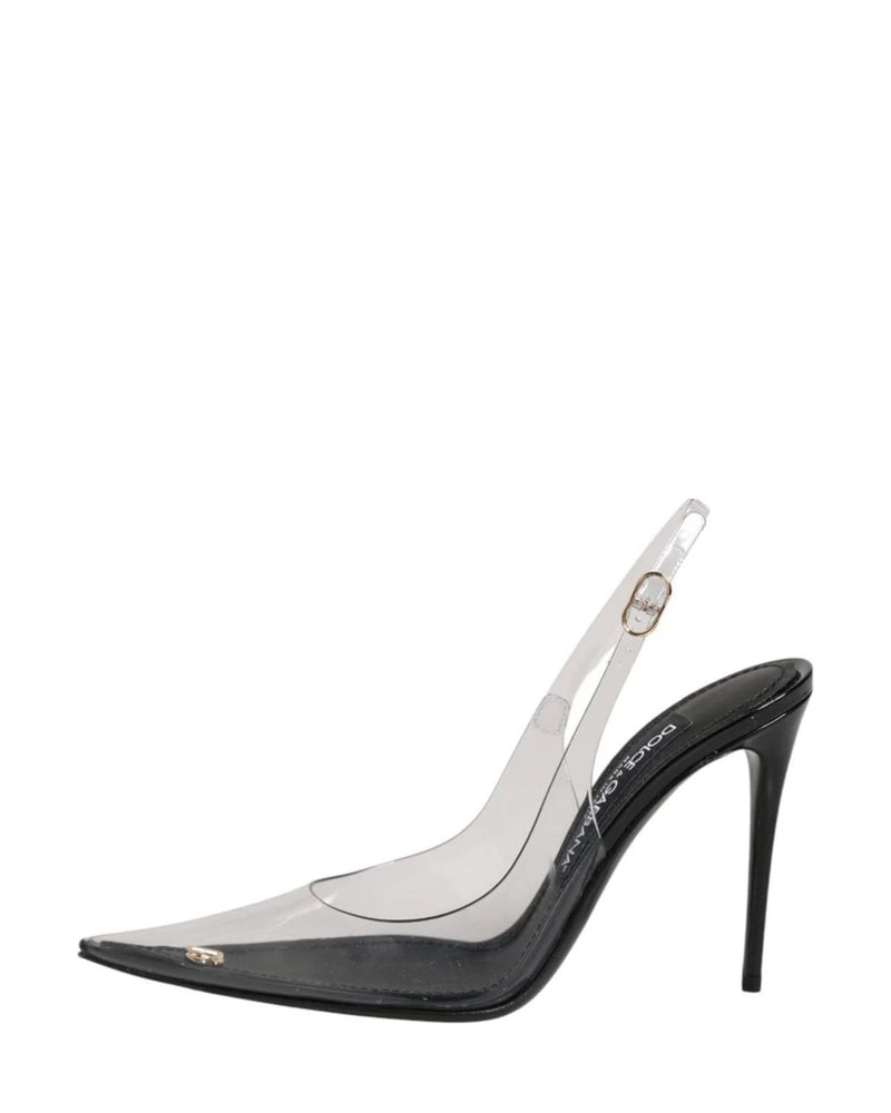 Dolce & Gabbana Black Leather Clear Pvc Slingback Pumps Shoes 
