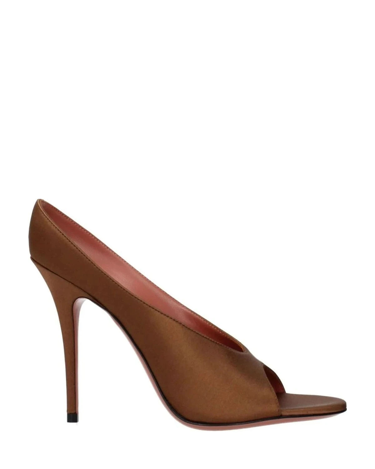 Amina Muaddi Brown Satin High Heel Pumps 