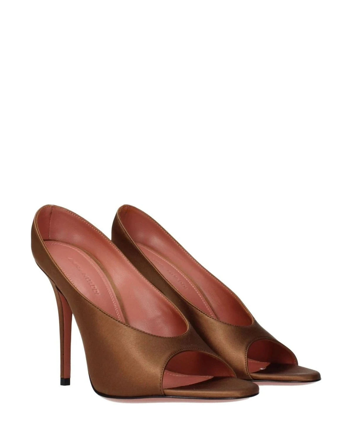 Amina Muaddi Brown Satin High Heel Pumps 