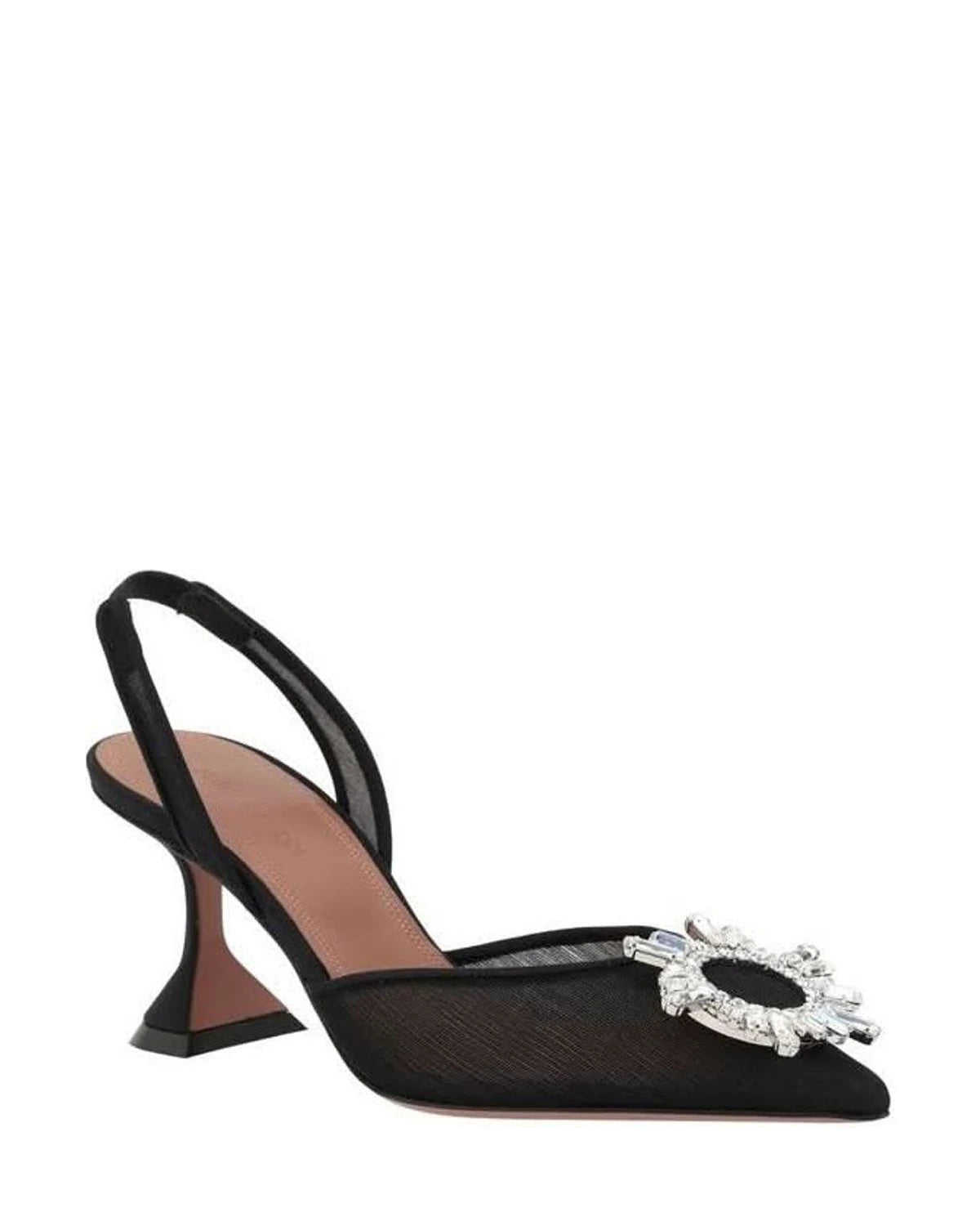 Amina Muaddi Black Nylon High Heel Pumps 