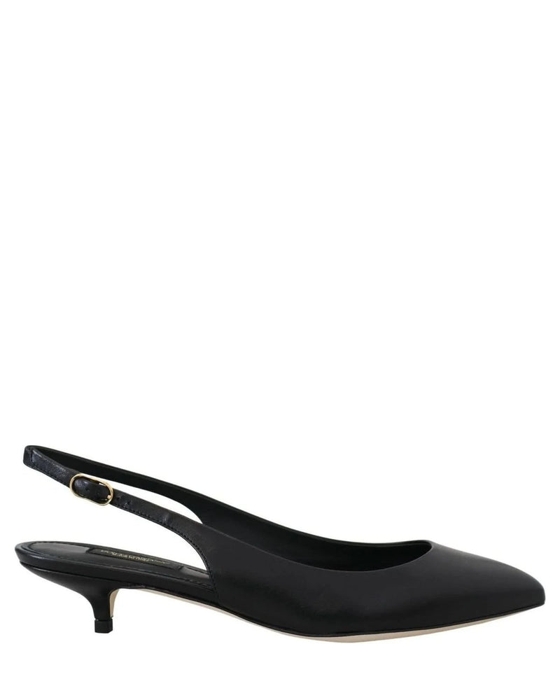 Dolce & Gabbana Black Leather Slingbacks Heels Pumps Shoes 