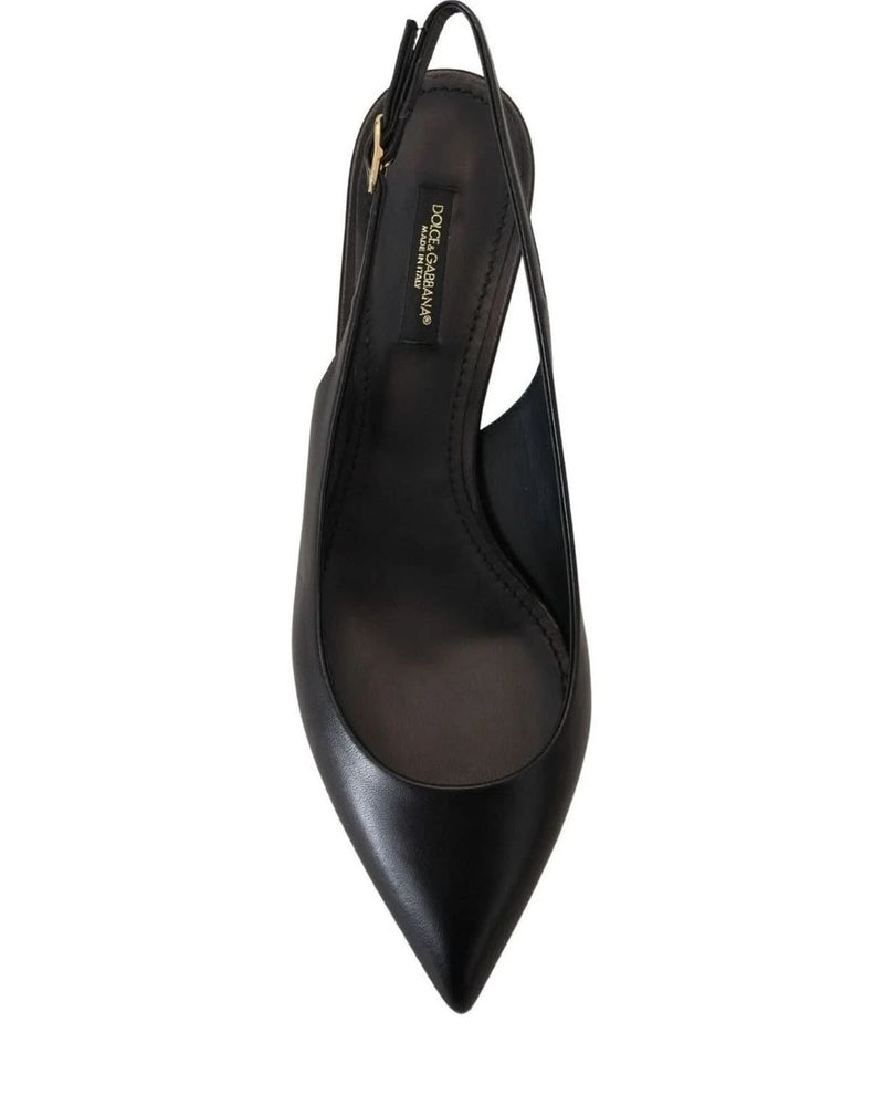 Dolce & Gabbana Black Leather Slingbacks Heels Pumps Shoes 
