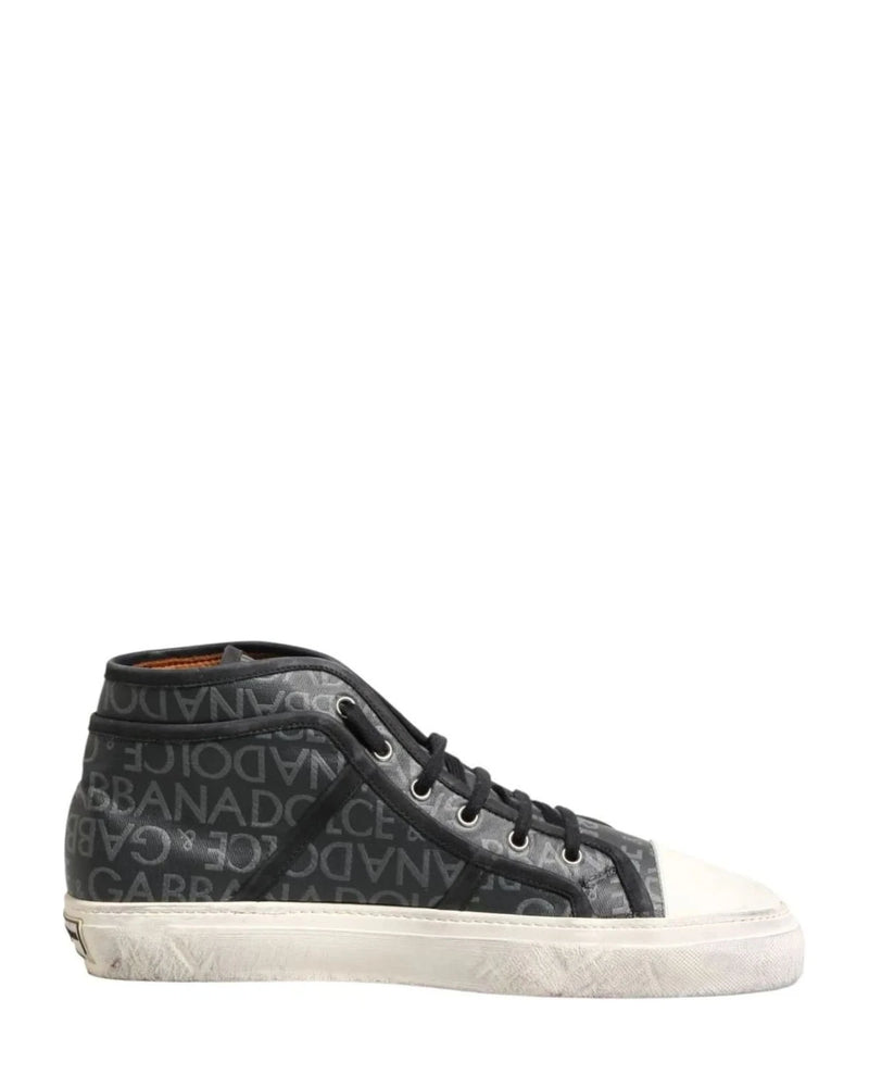 Dolce & Gabbana Black Canvas White Logo Mid Top Sneakers Shoes 