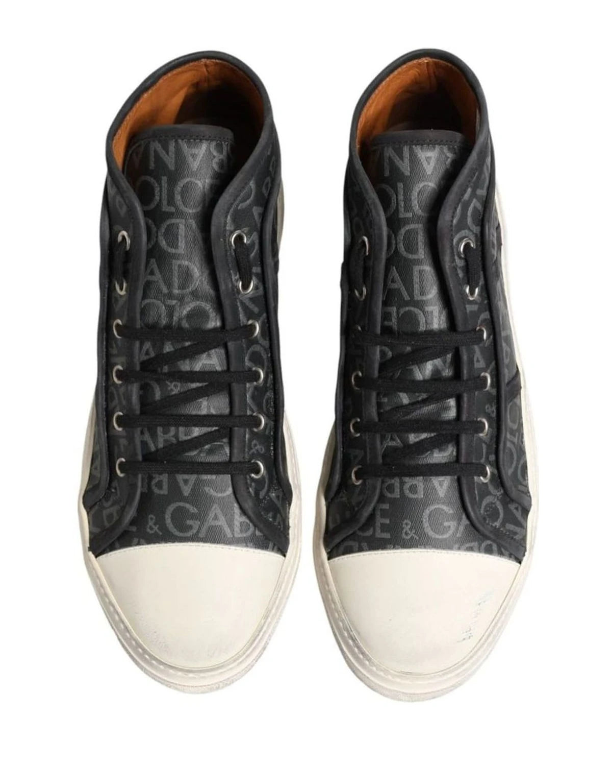 Dolce & Gabbana Black Canvas White Logo Mid Top Sneakers Shoes 