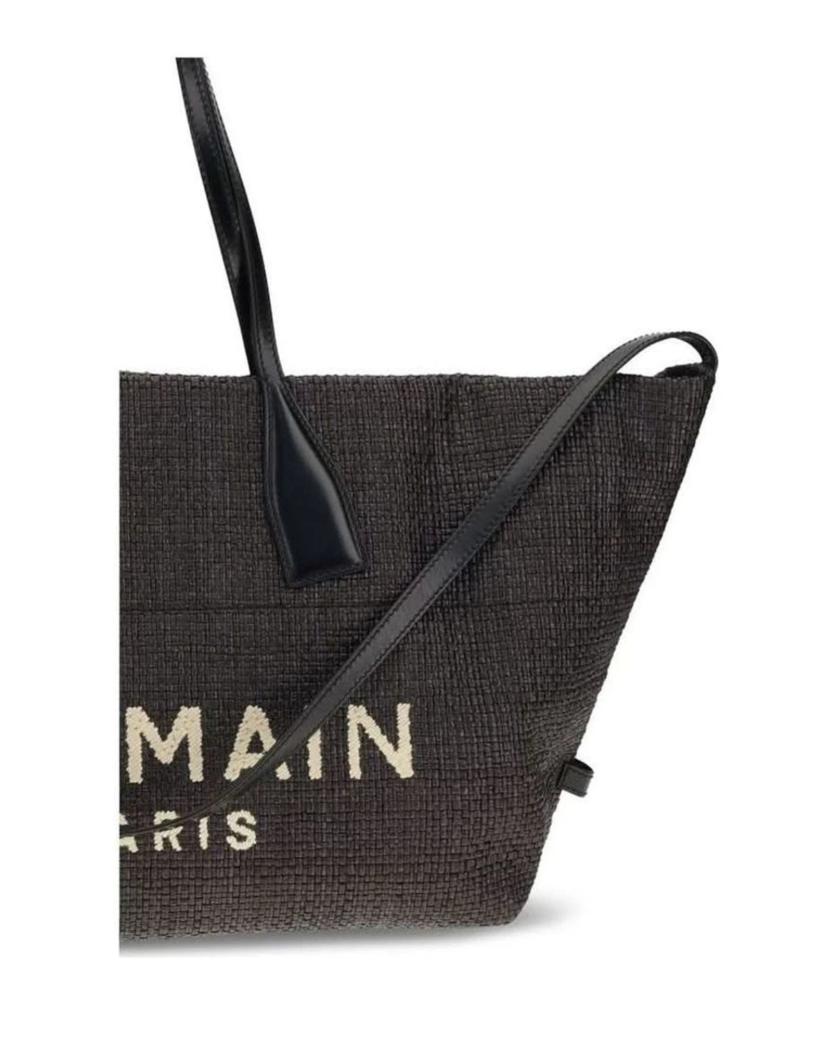 Balmain Black Raffia Shoulder Bag 
