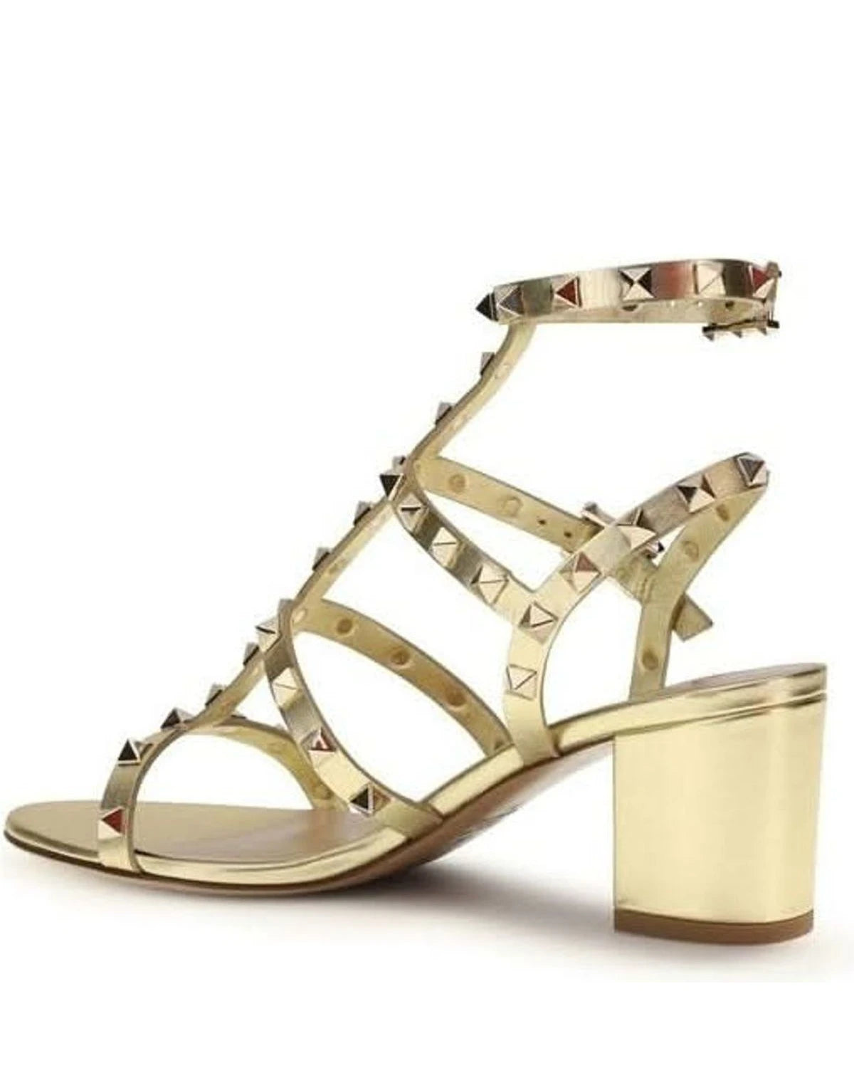 Valentino Garavani Gold Calf Leather Bos Taurus Strap Sandals 