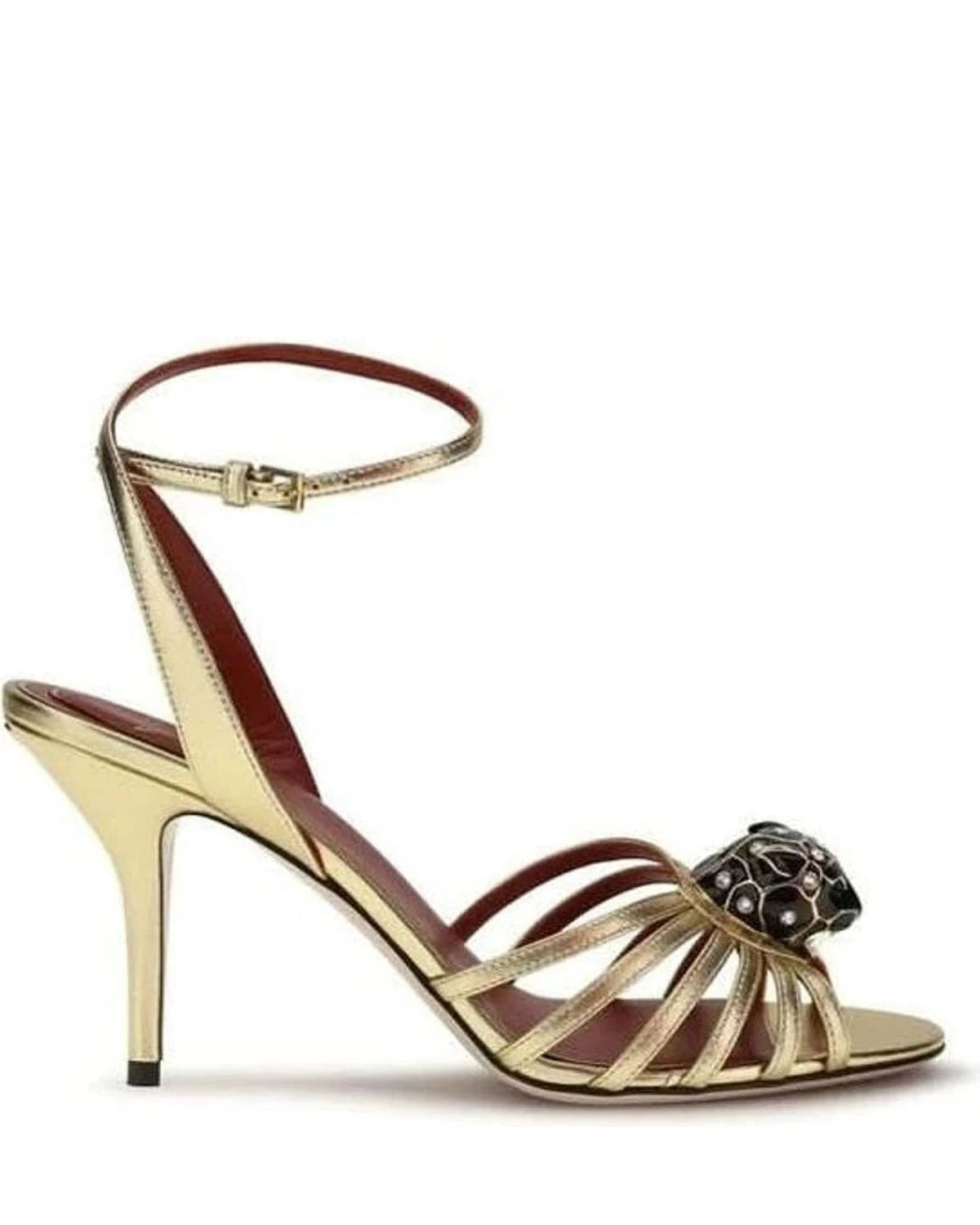 Valentino Garavani Gold Calf Leather Bos Taurus Stiletto Heel Sandals 