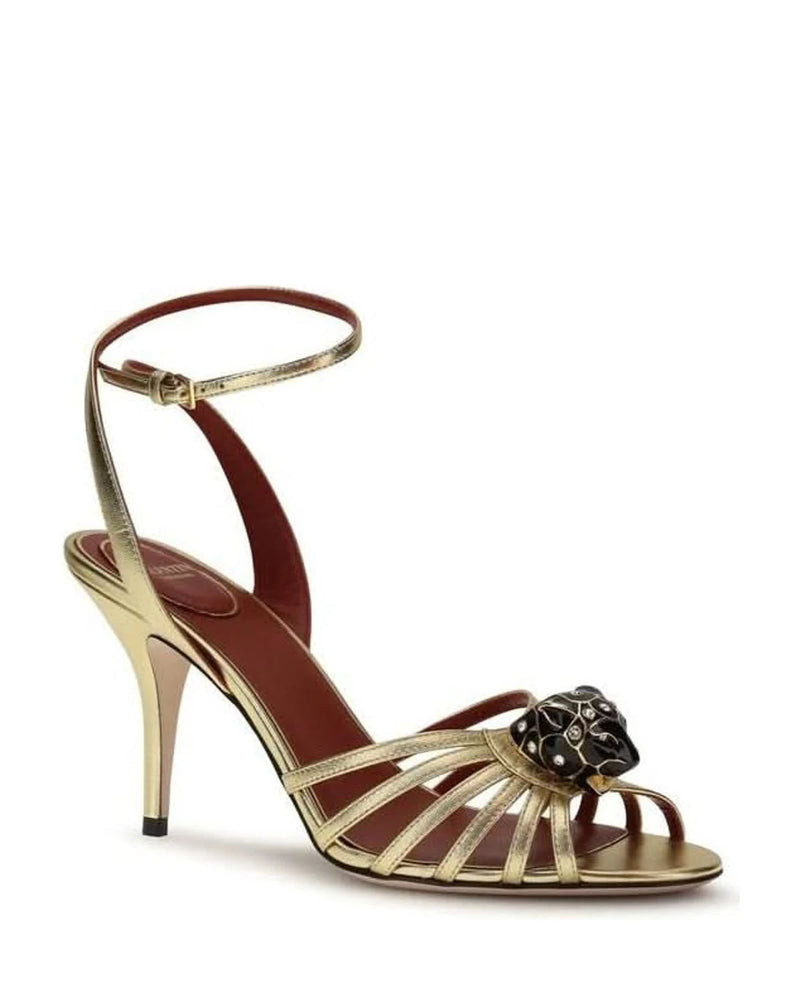Valentino Garavani Gold Calf Leather Bos Taurus Stiletto Heel Sandals 