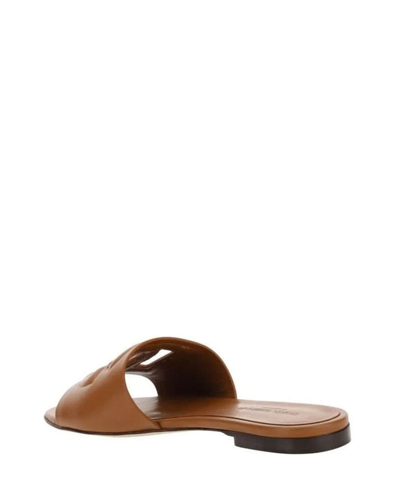 Dolce & Gabbana Brown Calf Leather Bos Taurus Flat Sandals 
