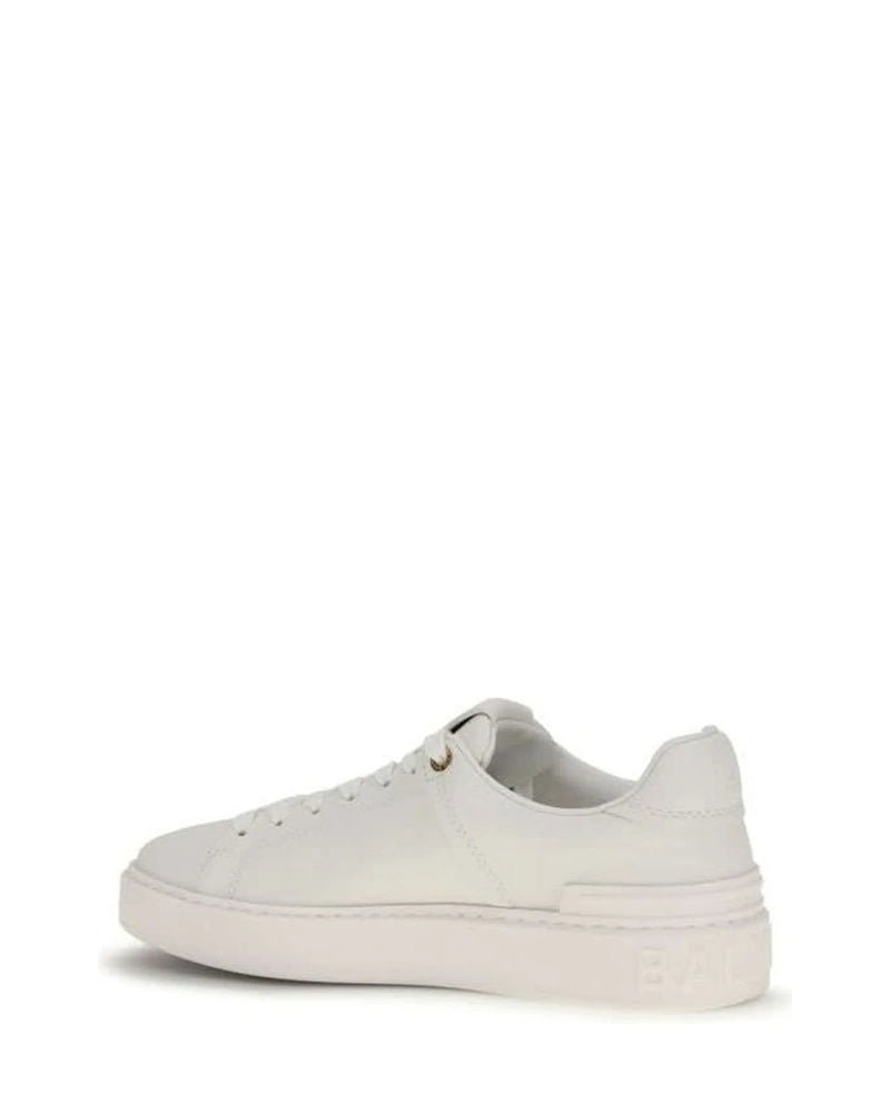 Balmain White Calf Leather Bos Taurus Low Top Sneakers 