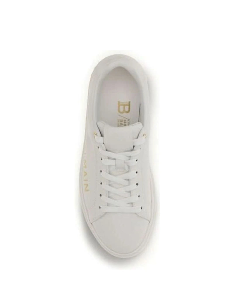 Balmain White Calf Leather Bos Taurus Low Top Sneakers 