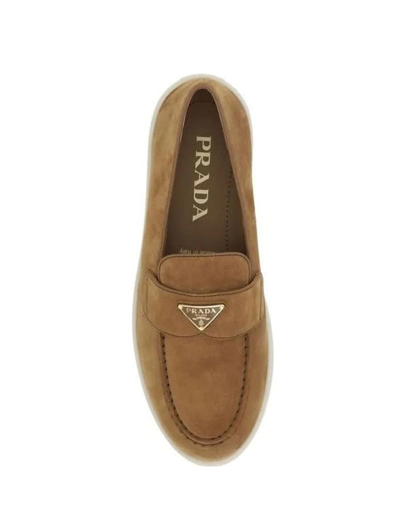 Prada Brown Calf Leather Bos Taurus Slip On Loafers 