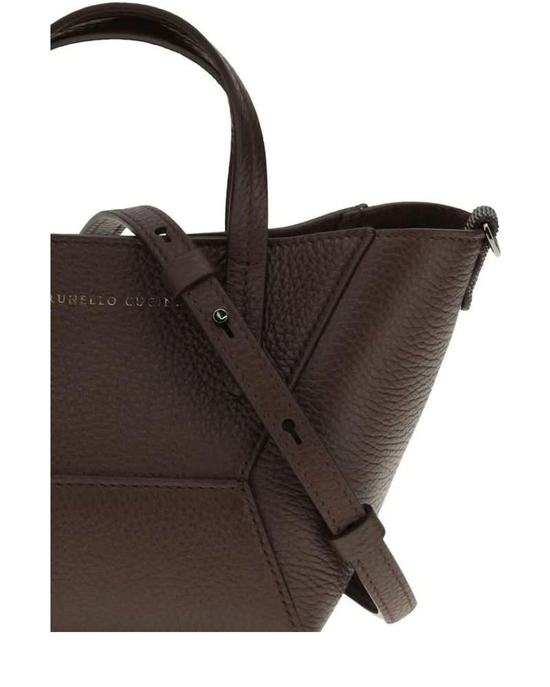 Brunello Cucinelli Leather Bordeaux Calf Bos Taurus Shoulder Bag 