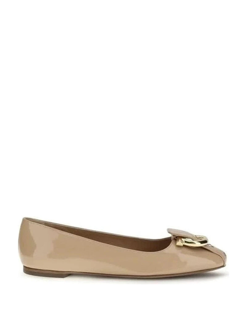 Ferragamo Beige Calf Leather Bos Taurus Ballet Flats 