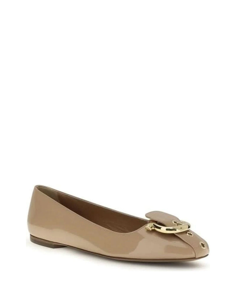 Ferragamo Beige Calf Leather Bos Taurus Ballet Flats 