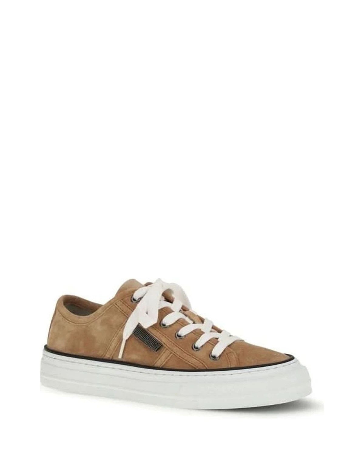 Brunello Cucinelli Beige Calf Leather Bos Taurus Low Top Sneakers 