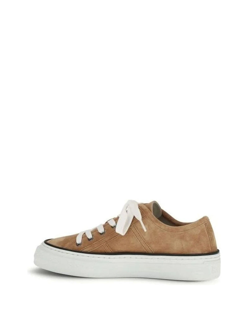 Brunello Cucinelli Beige Calf Leather Bos Taurus Low Top Sneakers 