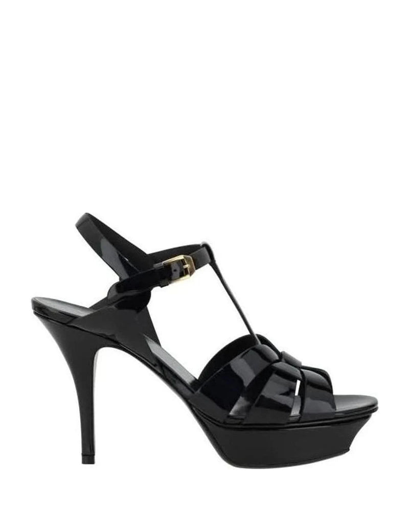 Saint Laurent Black Calf Leather Bos Taurus Stiletto Heel Sandals 