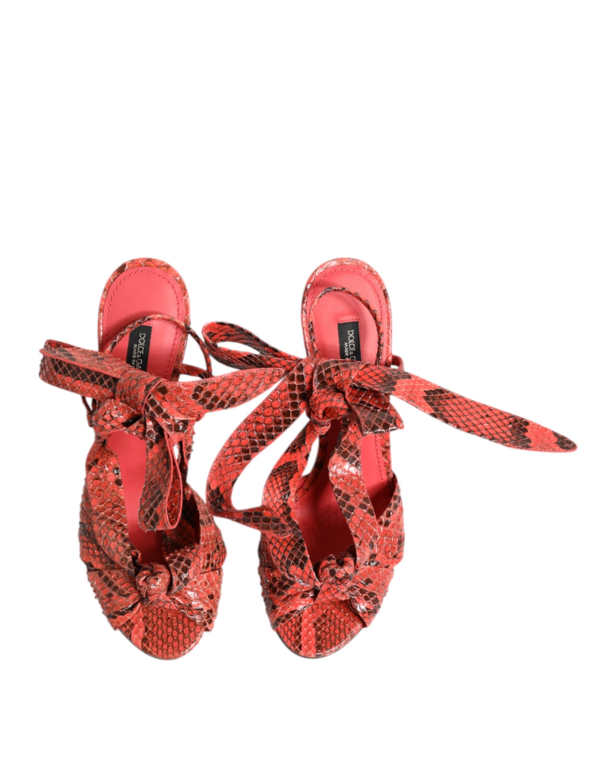 Dolce & Gabbana Coral Leather Python Heels Sandals Shoes Glam Steals
