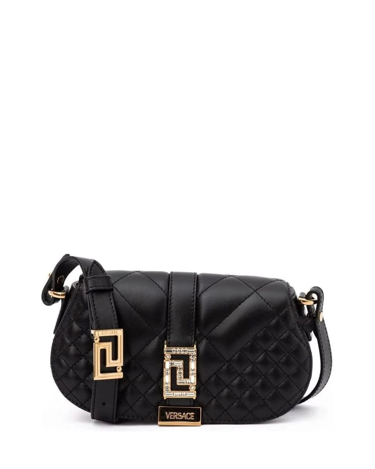 Versace Black Leather Quilted Shoulder Strap Bag Glam Steals