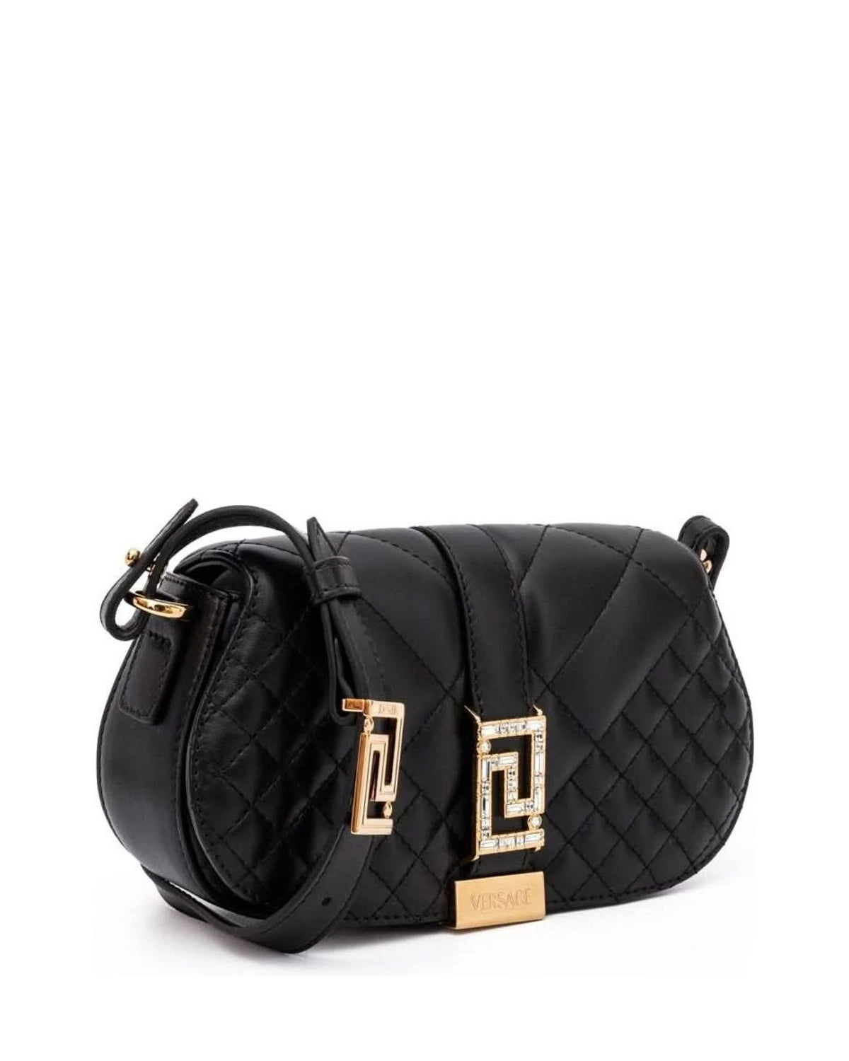 Versace Black Leather Quilted Shoulder Strap Bag Glam Steals